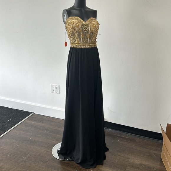 Alyce Paris Dresses & Skirts - Alyce paris 1143 black/gold size 18 strapless a line chiffon dress with beading